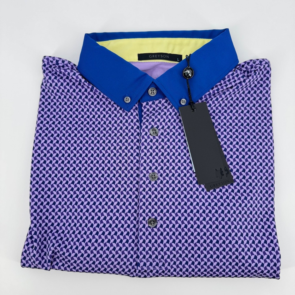 Greyson Wolf Whisperer Polo Purple Blue‎ Geometric Print Button Down Shirt L